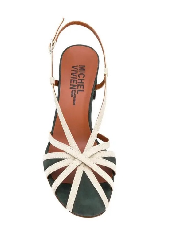 Michel Vivien Shoes - Michel Vivien Forest Green & Cream Suede Block Heel Cutout Sandals Sz. 38